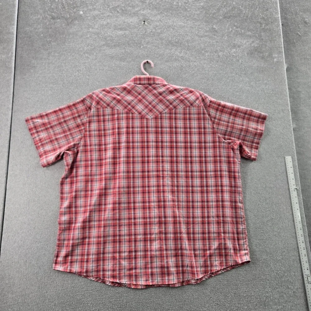 Wrangler Men Button Up Shirt 3XL Red Plaid Western Pearl‎ Snap Short Sleeve